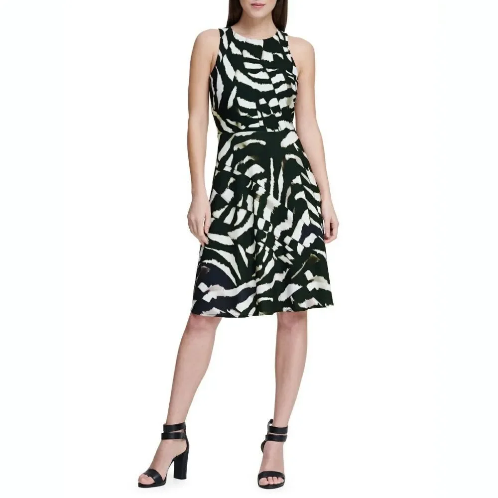 New! DONNA KARAN Women's Animal Zebra Print Stretch Jersey Dress Size 12